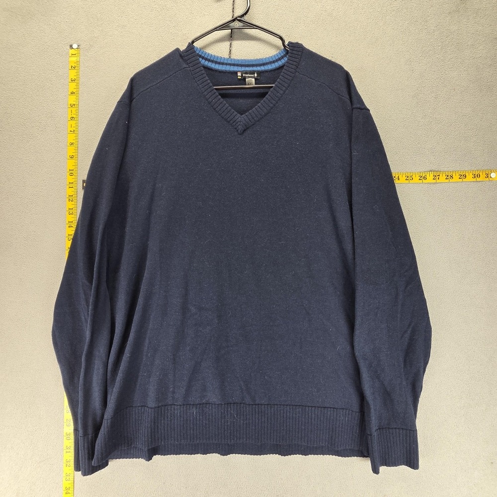SmartWool Sweater Mens 2XL Blue Merino Sparwood V-Neck Wool Blend Knit Pullover